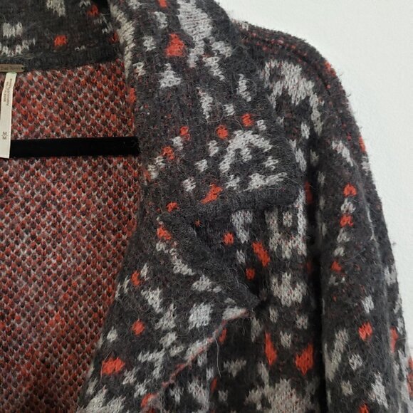 Free People Navajo Style Alpaca Wool Blend Blazer Cardigan Sz M Red Grey - Picture 8 of 11
